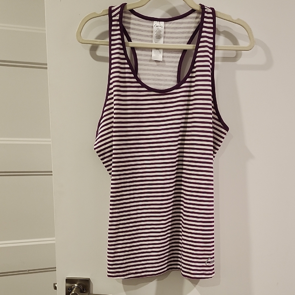 🔥 3/$25 🔥P2p 20.5" Curves Purple and White Striped Tank Top